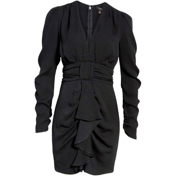 Afrm × REVOLVE avalon puff sleeve deep v-neck mini dress cocktail black NEW - Picture 5 of 13